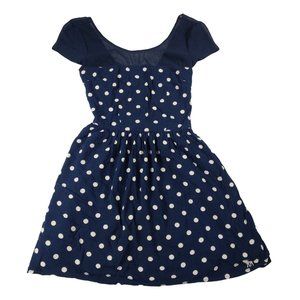 Abercrombie Fitch Womens Mini Dress Sheer Plunge Back Blue White Polka Dot sz S